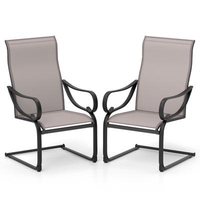 Set van 2 C-Spring Stoelen voor Buiten met Hoge Rugleuning en Zitting en Rugleuning van Gaasstof Robuuste Metalen Schommelstoelen Grijs