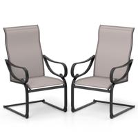 Set van 2 C-Spring Stoelen voor Buiten met Hoge Rugleuning en Zitting en Rugleuning van Gaasstof Robuuste Metalen Schommelstoelen Grijs
