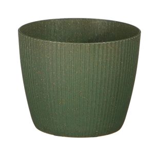 Plantenpot/bloempot kunststof donkergroen ribbels patroon - D14/H14 cm