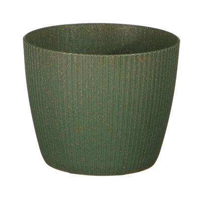 Plantenpot/bloempot kunststof donkergroen ribbels patroon - D14/H14 cm