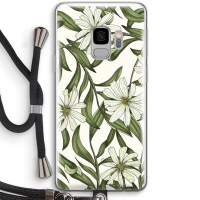 Wit bloemenpatroon: Samsung Galaxy S9 Transparant Hoesje met koord
