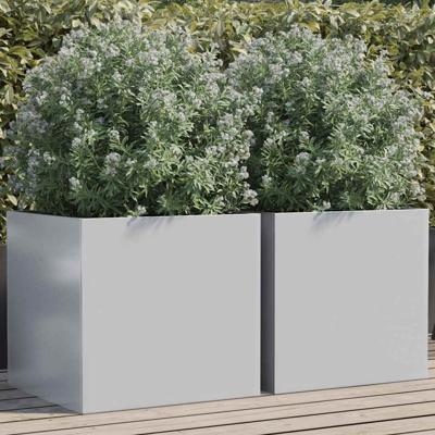 Plantenbakken 2 st 49x47x46 cm gegalvaniseerd staal zilverkleur