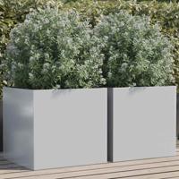 Plantenbakken 2 st 49x47x46 cm gegalvaniseerd staal zilverkleur
