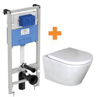 Luca Varess Calibro hangend toilet en medio wc-bril hoogglans wit randloos met Ideal Standard ProSys inbouwreservoir