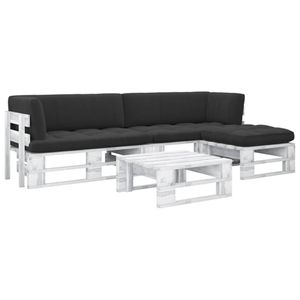 vidaXL 4-delige Loungeset pallet met kussens wit geïmpregneerd hout