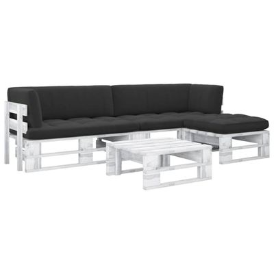 vidaXL 4-delige Loungeset pallet met kussens wit geïmpregneerd hout