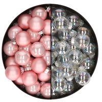 Mini kerstballen - 48x st - transparant parelmoer en lichtroze - 2,5 cm - glas