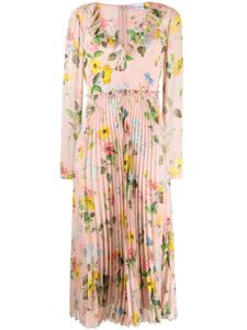 RED Valentino robe mi-longue plissée à fleurs - Rose