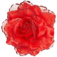 Rode roos haarbloem met glitters - Hawaii thema haarbloemen - Carnaval/verkleed artikelen