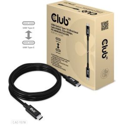 CLUB3D USB4 Gen3x2 Type-C Bi-Directional Cable 8K60Hz, Data 40Gbps, PD 240W(48V/5A) EPR M/M 2m / 6.5