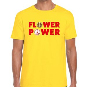 Flower power tekst t-shirt geel heren