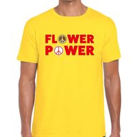 Flower power tekst t-shirt geel heren - thumbnail
