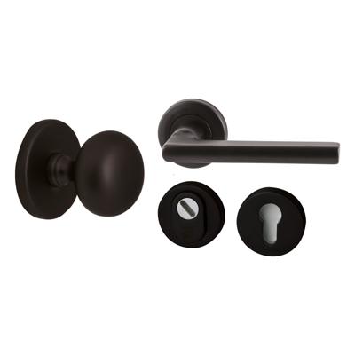 Hardbrass Voordeurset Iris/Sara 3-delig linkswijzend - puurzwart