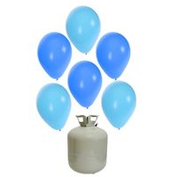 20x Helium ballonnen blauw/licht blauw 27 cm jongetje geboorte + helium tank/cilinder