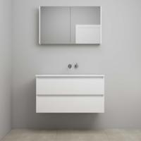 On-Line Badkamermeubelset - 100 cm - Voorgemonteerd - Acryl Wastafel - zonder Kraangat - Spiegelkast - Hoogglans Wit