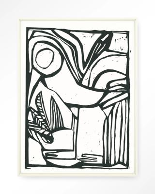 Urban Cotton Wandkleed 'Vogel' 110 x 145cm in Floating Frame - off white