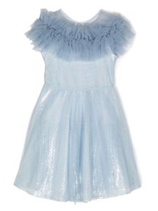 Monnalisa robe ornée de sequins à volants - Bleu