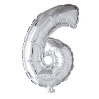 Cijfer Ballon Nummer '6' Zilver Folie 40cm Geschikt Voor Helium - thumbnail