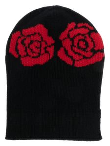 Barrie rose-embroidered crochet beanie - Noir