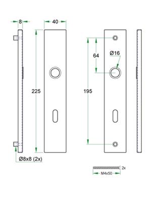 Schildpaar rechthoek LS rvs mat blind