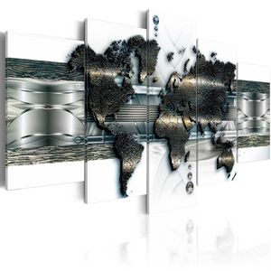 Canvas Schilderij Metal World Map 5-luik 100x50cm