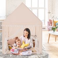 Kinderspeelhuis Stevig Huis Grote Sprookjesachtige Tent Speelhuis met Massief Houten Frame en Katoenen Deken Binnenshuis Beige/Blauw/Roze