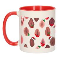 Foute humor Kerst cadeau - koffiemok - met feestelijke vaginas - rood - kerstpakket