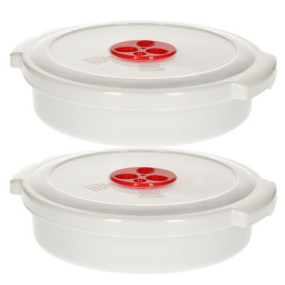 Magnetronschaal met deksel/ventiel - 2x - 1 liter - wit - kunststof - BPA vrij - laag model