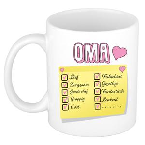 Cadeau koffie/thee mok voor Oma - roze - de leukste Oma briefje - keramiek - 300 ml