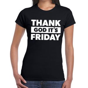 Thank god it is friday tekst t-shirt zwart dames