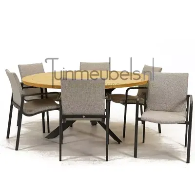 Tuinstoel Anzio dining Soft grey met Prado 160 cm teaktafel