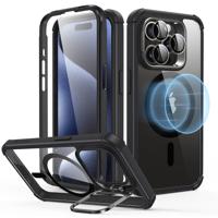 iPhone 15 Pro Armor Tough Case with Stash Stand (HaloLock) - Clear Black - thumbnail