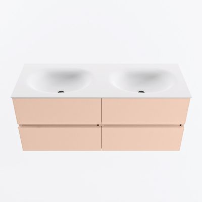 MONDIAZ VICA 120cm badmeubel onderkast Rosee 4 lades. Wastafel MOON dubbel 2 kraangaten, kleur Talc.