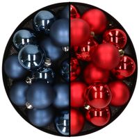 32x stuks kunststof kerstballen mix van donkerblauw en rood 4 cm