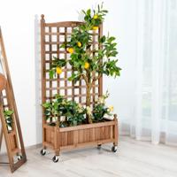 Bloembak met Klimrek Plantenbak Hout op Wielen voor Klimplanten 64 x 28 x 127 cm Bruin