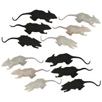 Nep ratten - set 12x stuks - zwart/glow in the dark - Horror/griezel thema decoratie dieren