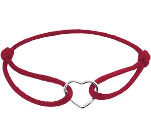 Armband Hartje zilver-satijn zilverkleurig-bordeauxrood13-26 cm