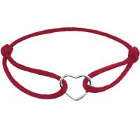 Armband Hartje zilver-satijn zilverkleurig-bordeauxrood13-26 cm