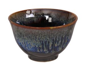 Handgemaakte Theekop Zwart/Blauw - Keramiek - 9 x 5.4 cm