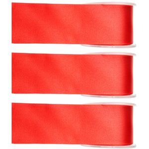 3x Hobby/decoratie rode satijnen sierlinten 2,5 cm/25 mm x 25 meter