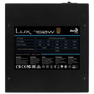 Aerocool LUX750 power supply unit 750 W 20+4 pin ATX ATX Zwart