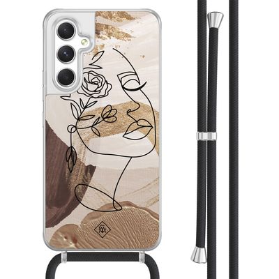 Samsung Galaxy A54 hoesje met koord - Abstract gezicht bruin