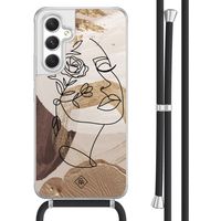 Samsung Galaxy A54 hoesje met koord - Abstract gezicht bruin