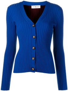 Tory Burch cardigan boutonnée en maille nervurée - Bleu