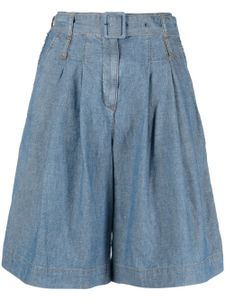 Ports 1961 short en jean ceinturé à plis - Bleu