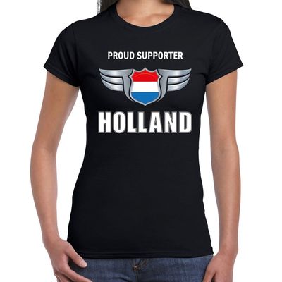Proud supporter Holland / Nederland t-shirt zwart voor dames Proud supporter Holland / Nederland t-shirt zwart voor dames