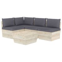 vidaXL 5-delige Loungeset met kussens pallet vurenhout - thumbnail
