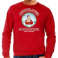 Foute Kersttrui/sweater voor heren - buddha says cheers & relax - rood - proost - bier