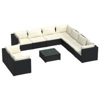 The Living Store Loungeset Poly Rattan - Zwart - Modulair Design - Waterbestendig - Comfortabele Kussens - thumbnail