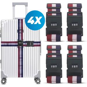 Kofferriem met cijferslot en kofferlabel - 4 stuks - Verstelbaar - Bagageriem - 200 Centimeter - Extra Beveiliging - Reizen - Nederland - Rood/Wit/Blauw